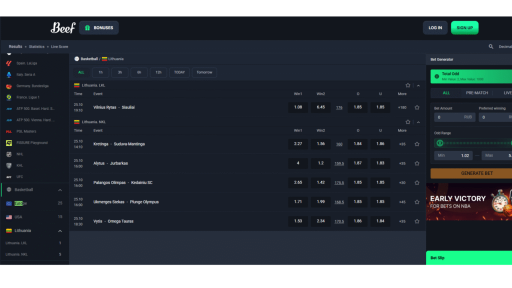 Beef online sporto lažybos