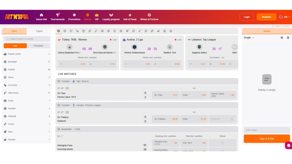 Sporto lažybos internetu HitnSpin
