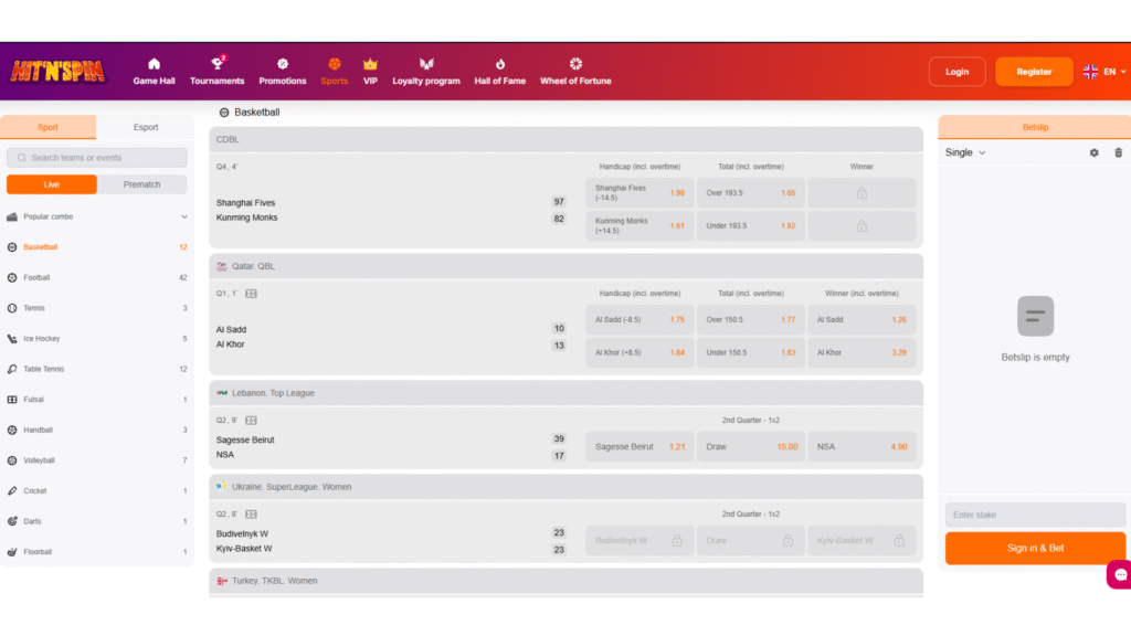 Sporto lažybos internetu krepšinis HitnSpin