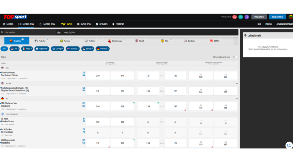 Topsport sporto lažybos internetu gyvai