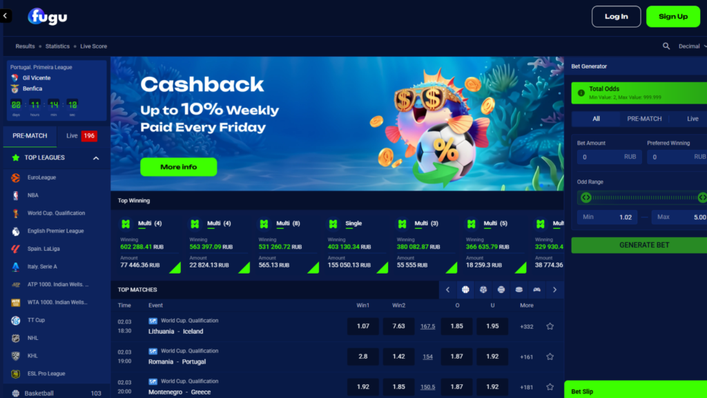 Fugu.casino lažybos internetu sportas