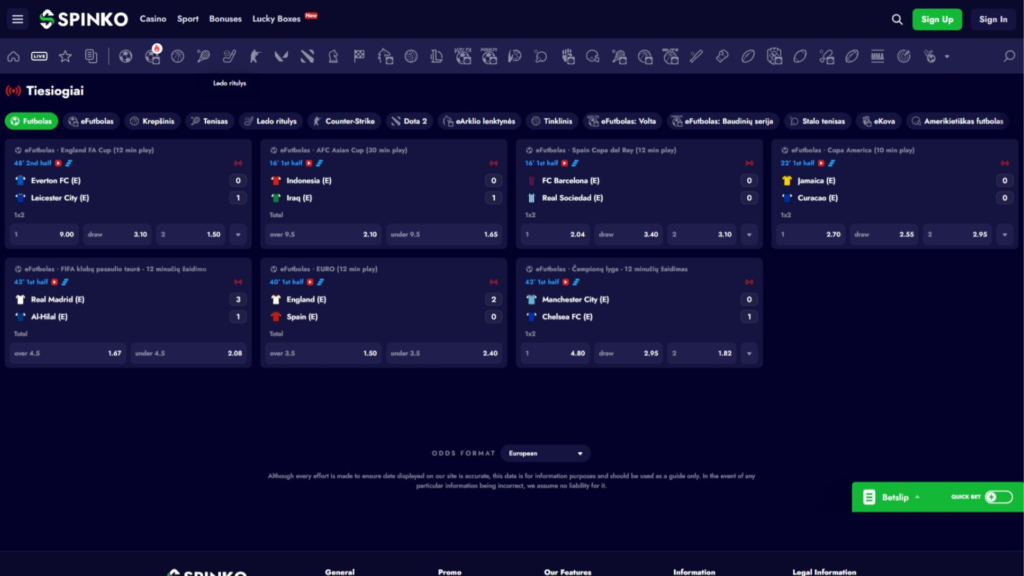 Sporto lažybos internetu Spinko