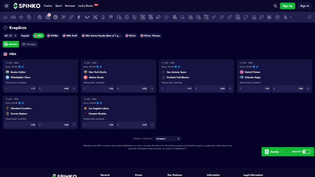 Sporto statymai internetu NBA Spinko